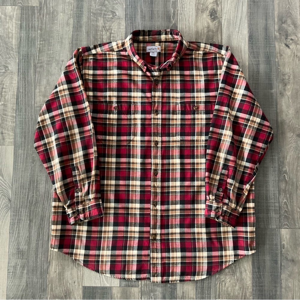 Carhartt Trumbull Plaid Flannel Shirt 
# 100124 640
Men’s 2XL
Red/Black/Tan